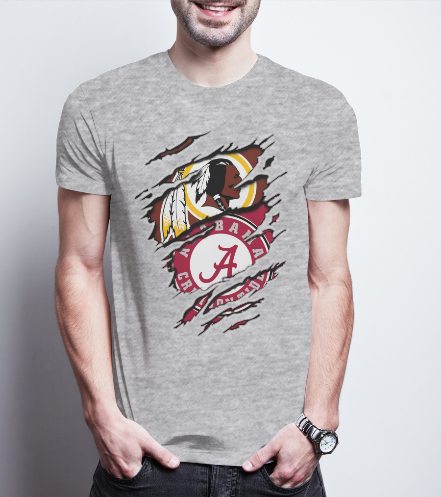 Alabama Crimson Tide Washington Redskins Logos Torn Effect T-Shirt