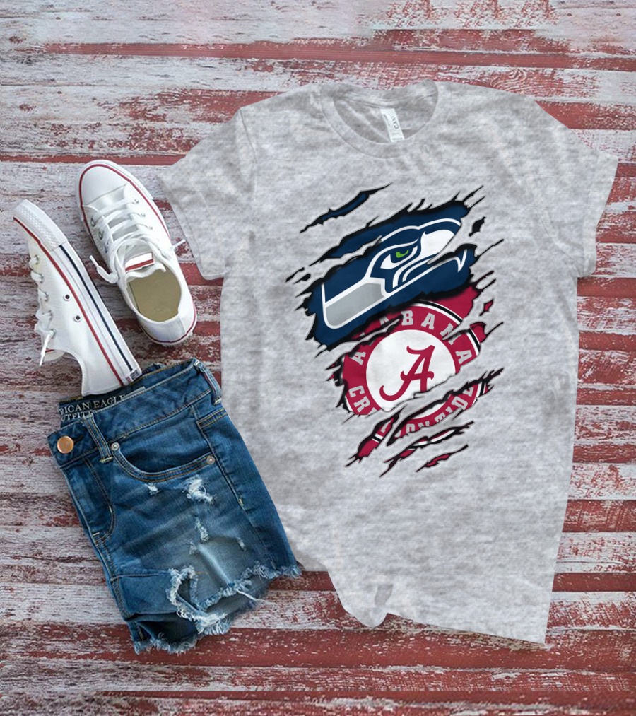 Alabama Crimson Tide And Seattle Seahawks Torn T-Shirt