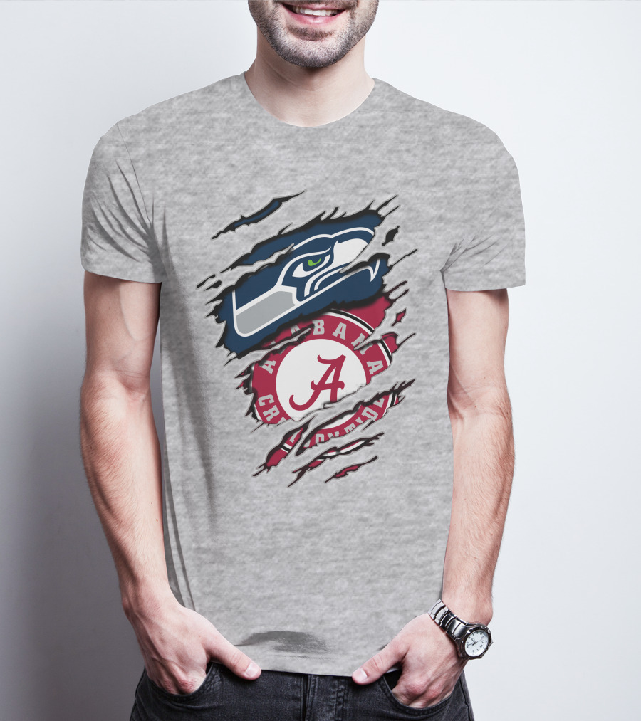 Alabama Crimson Tide And Seattle Seahawks Torn T-Shirt