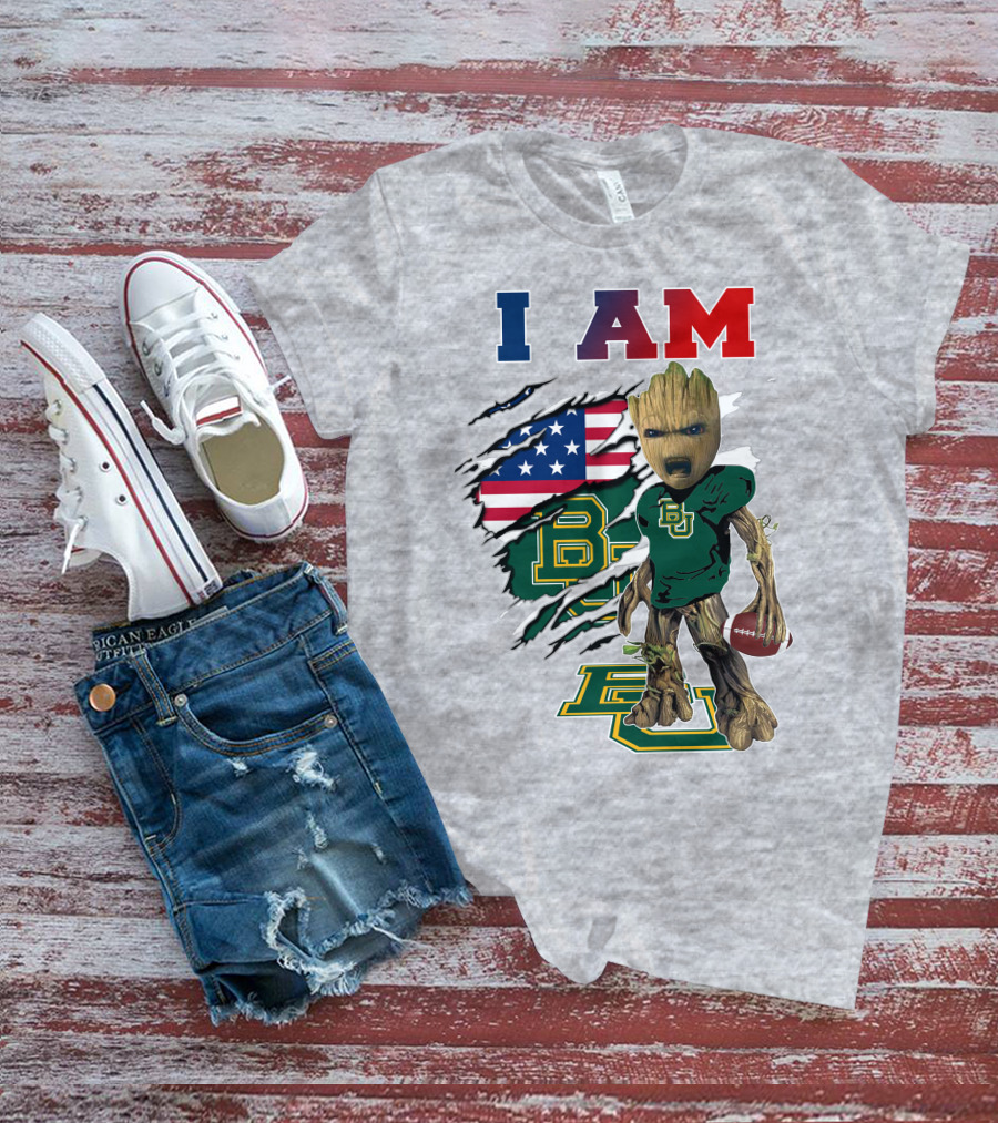 I AM Baylor Bears Groot Football American Flag T-Shirt