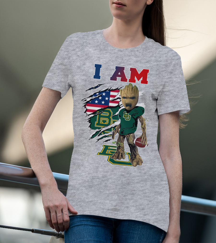 I AM Baylor Bears Groot Football American Flag T-Shirt