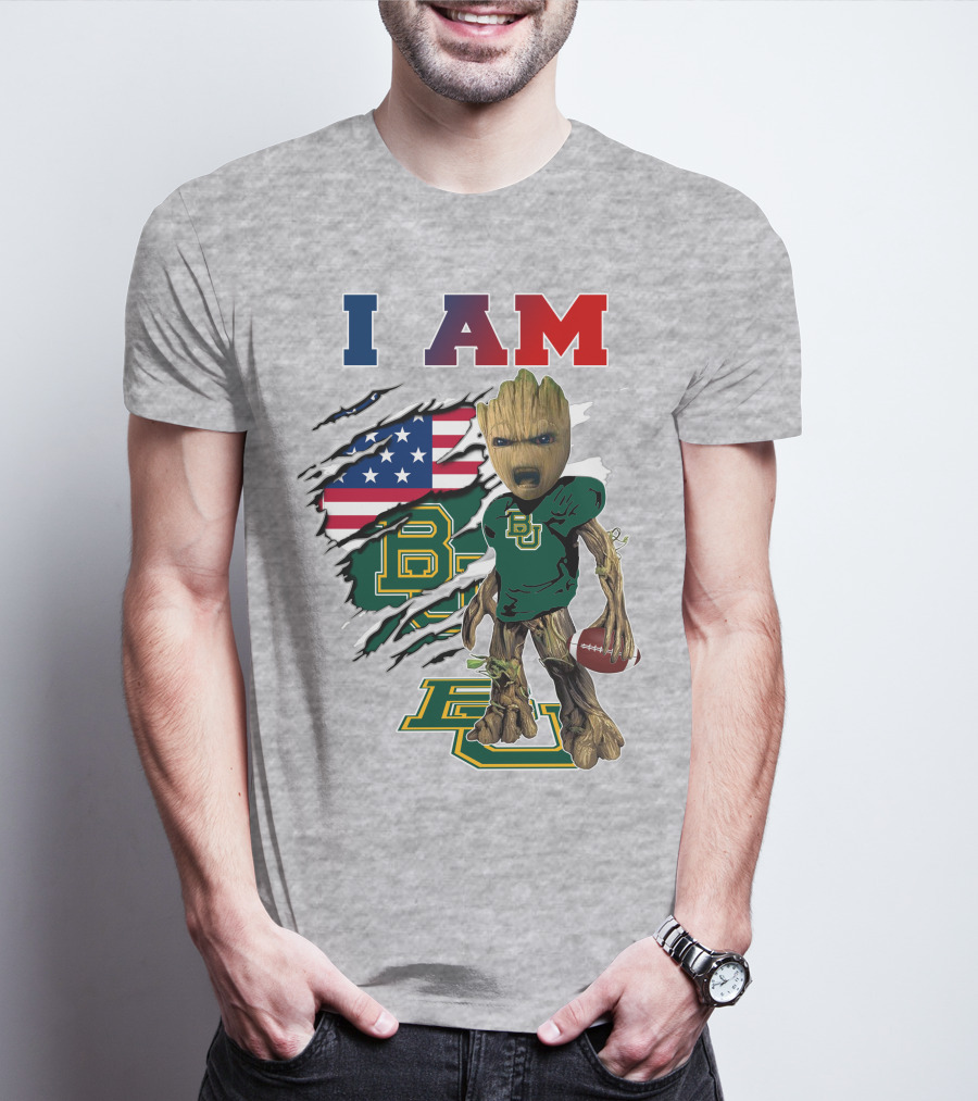 I AM Baylor Bears Groot Football American Flag T-Shirt