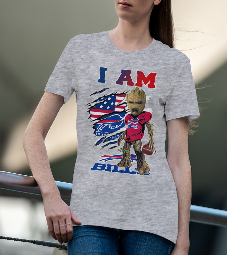 I AM Bills Football Tree Character With Buffal Logo And American Flag T-Shirt