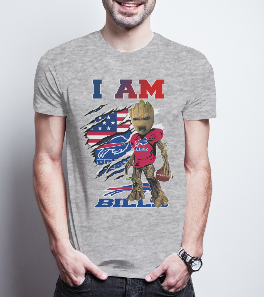 I AM Bills Football Tree Character With Buffal Logo And American Flag T-Shirt