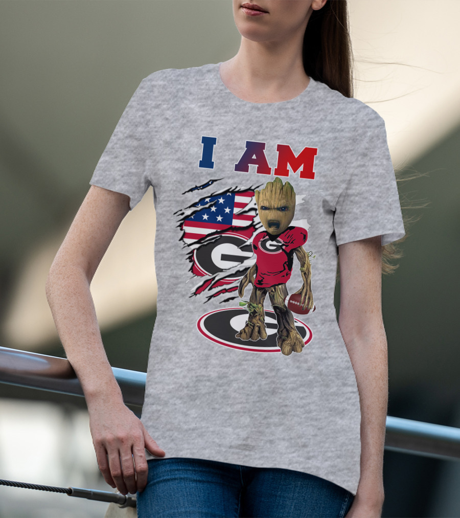 I Am Bulldogs Georgia Groot American Flag Football T-Shirt