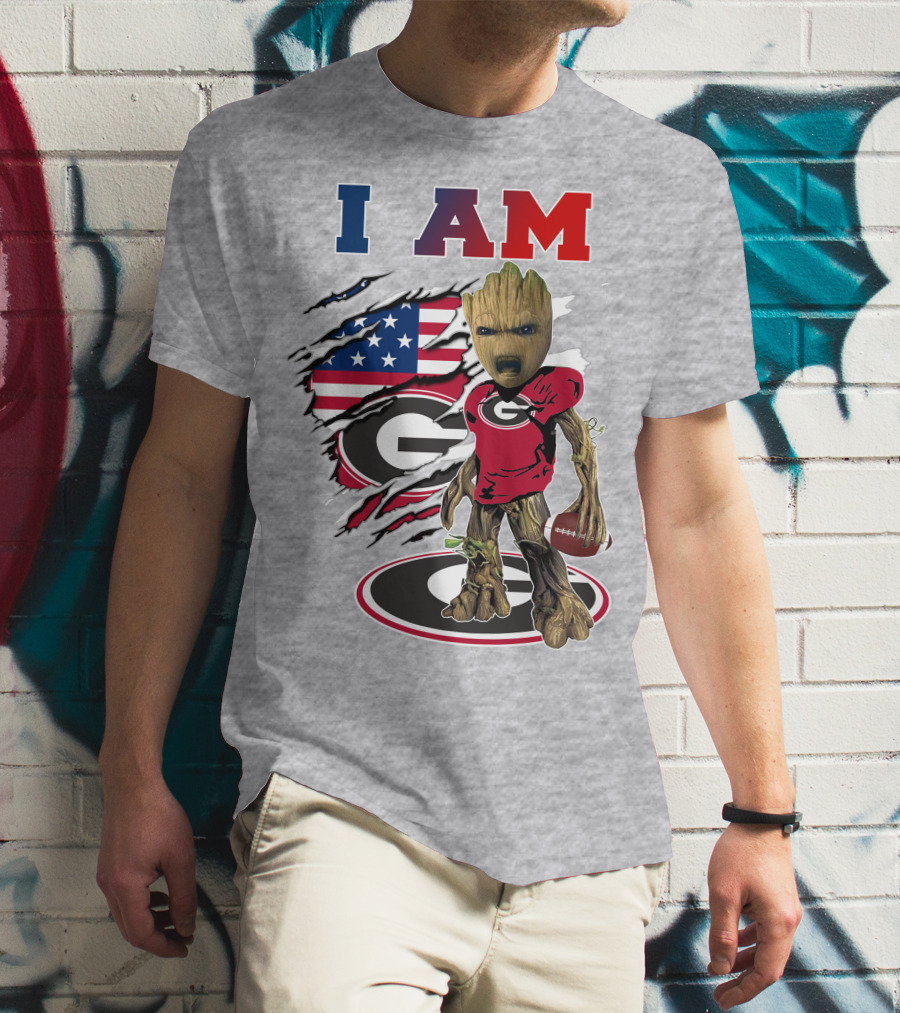 I Am Bulldogs Georgia Groot American Flag Football T-Shirt