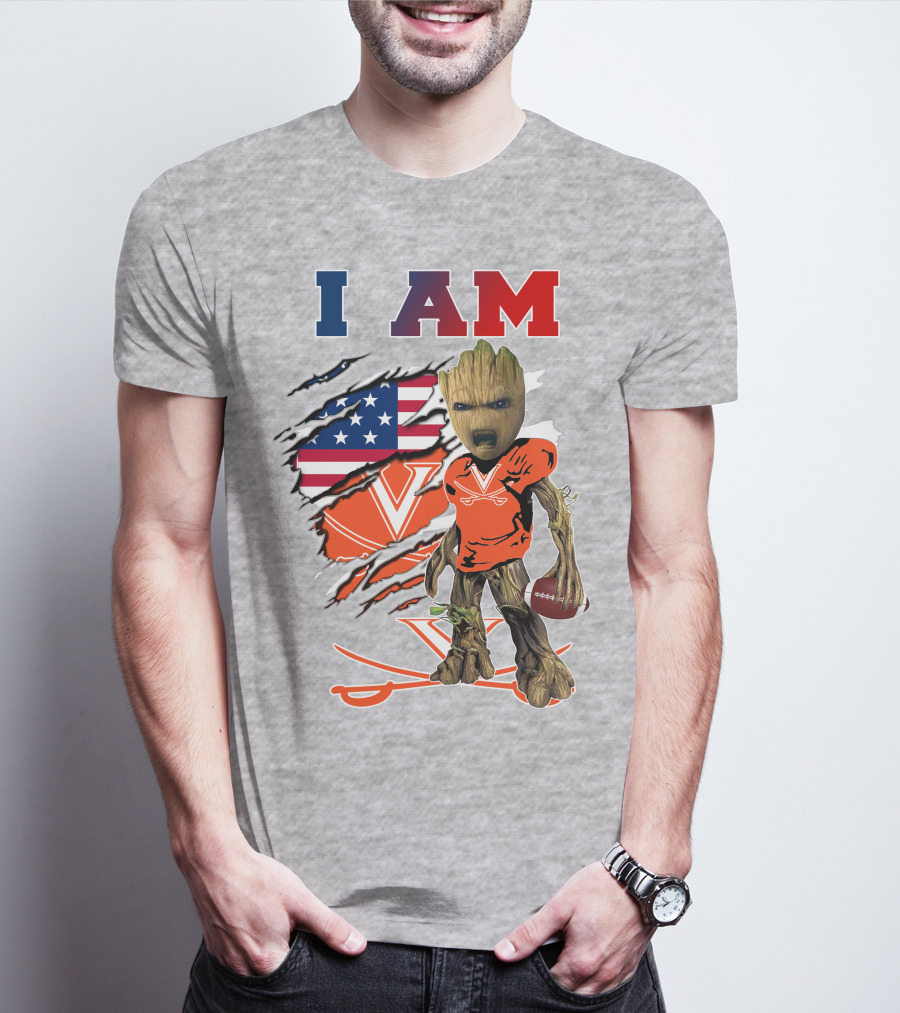 I Am Groot Virginia Cavaliers Football Usa Flag T-Shirt