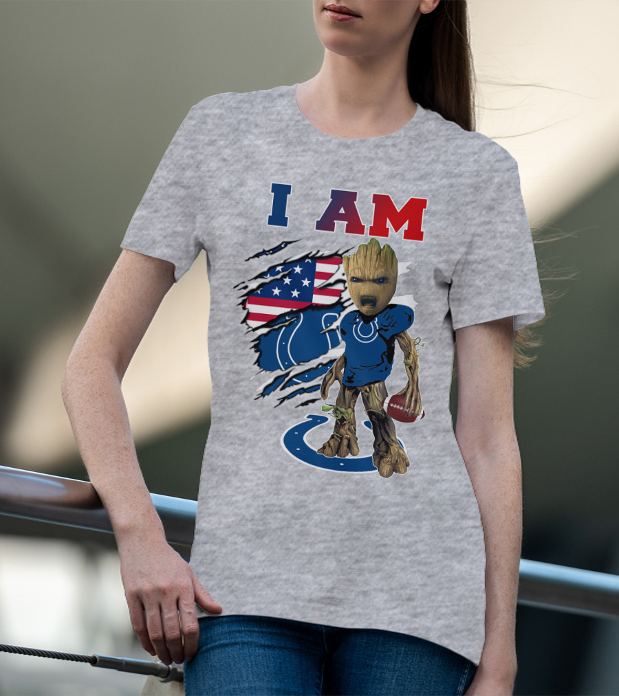 I Am Groot Colts NFL Football USA Flag T-Shirt