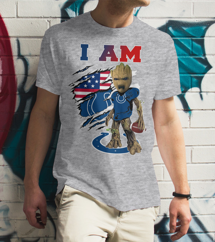 I Am Groot Colts NFL Football USA Flag T-Shirt