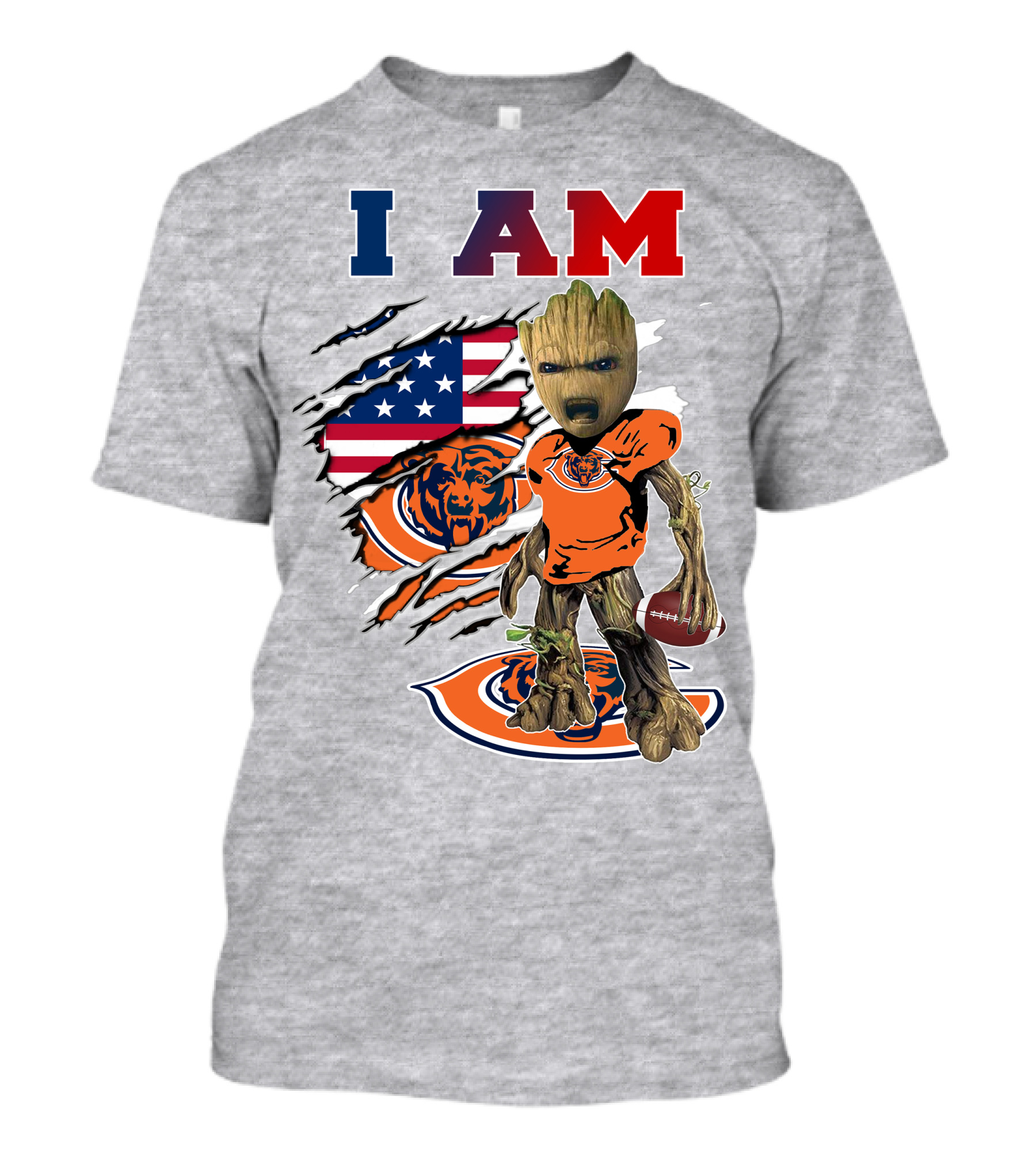 I Am Groot Chicago Bears Usa Flag Football T-Shirt