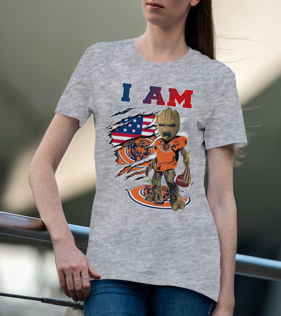 I Am Groot Chicago Bears Usa Flag Football T-Shirt