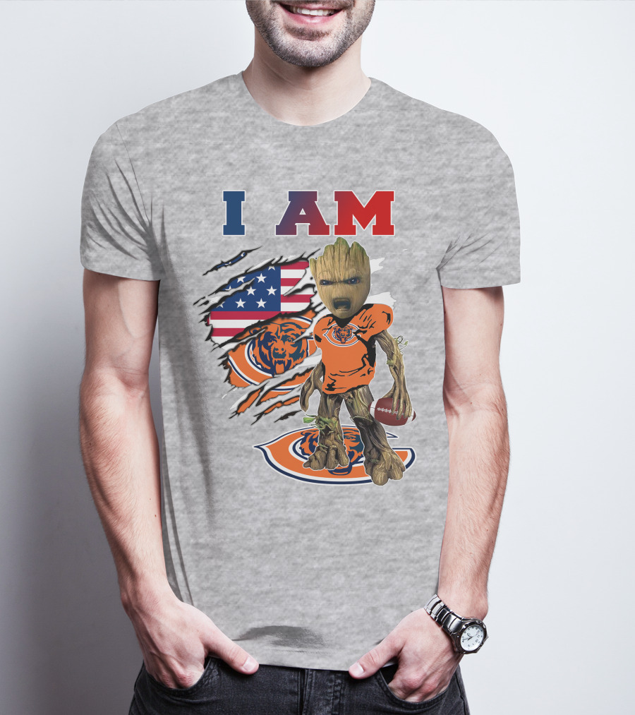 I Am Groot Chicago Bears Usa Flag Football T-Shirt