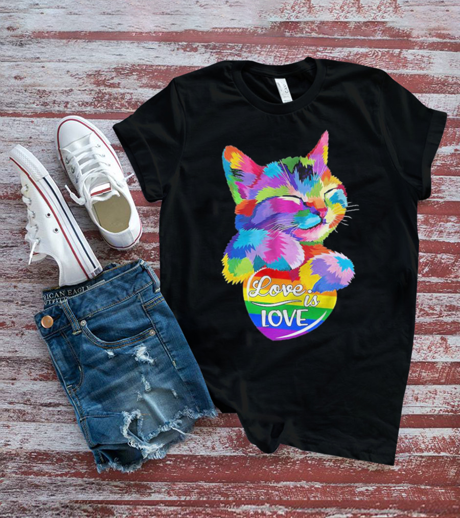 Cat Love Is Love Rainbow Pride Colorful Kitten Celebration T-Shirt