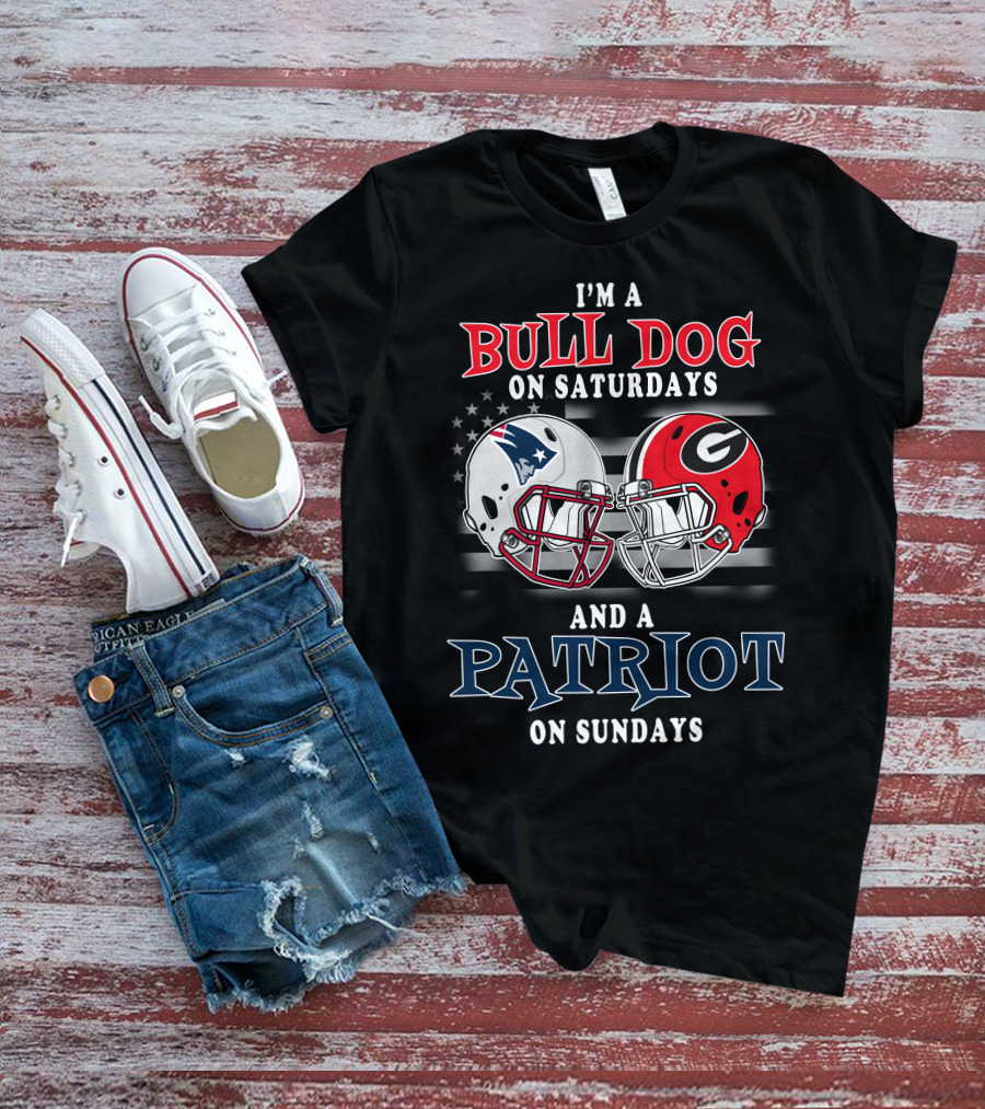 Bulldog On Saturdays And Patriot On Sundays Football Helmets Stars And Stripes T-Shirt