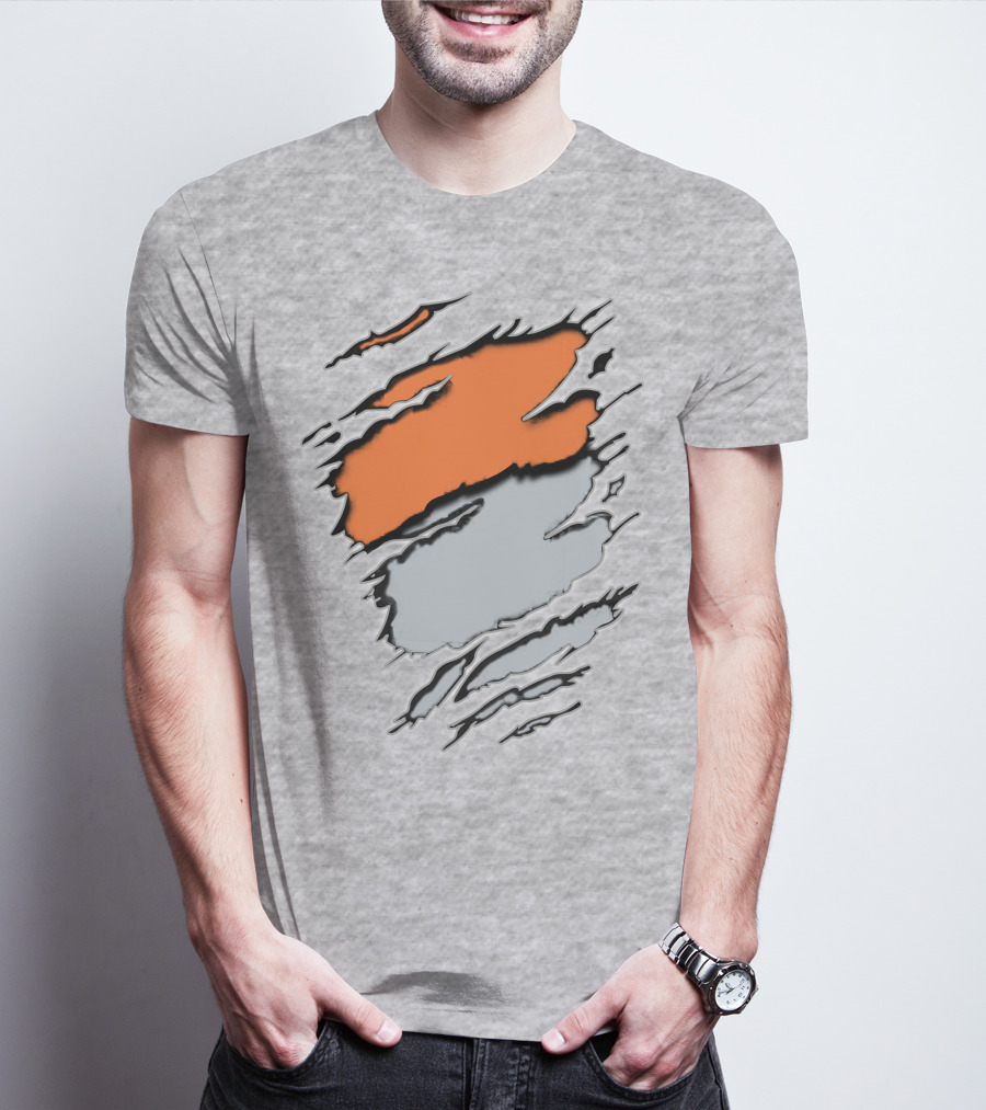 Raiders Giants 13 Orange Gray Ripped Texture T-Shirt