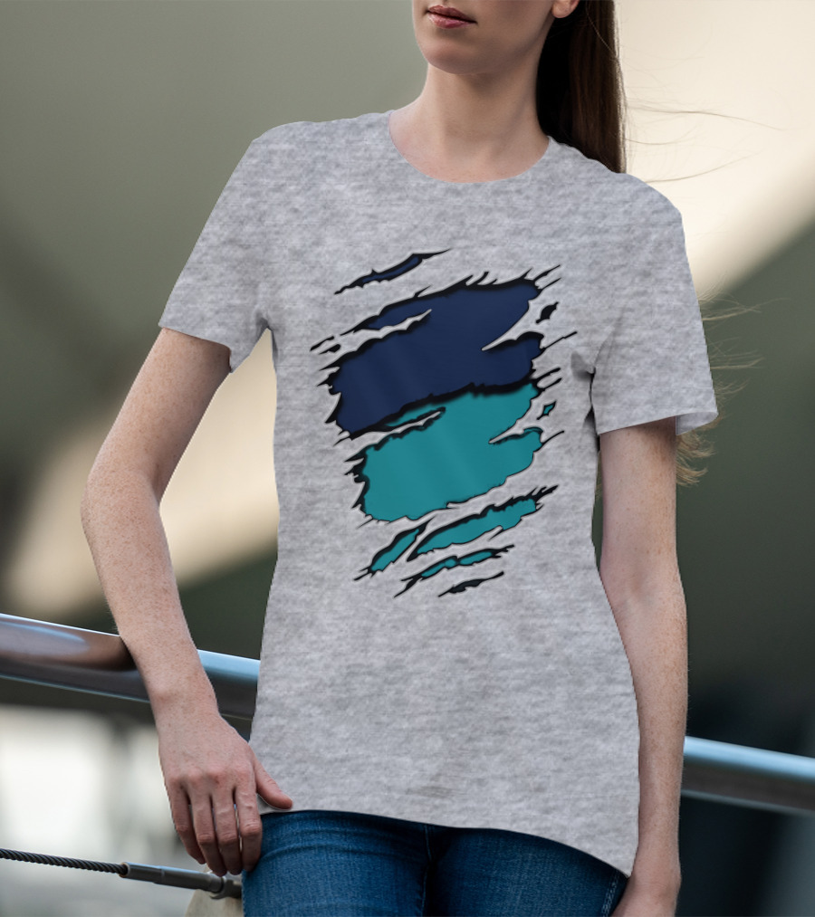 Yan-Dolphins19 Navy Teal Torn T-Shirt