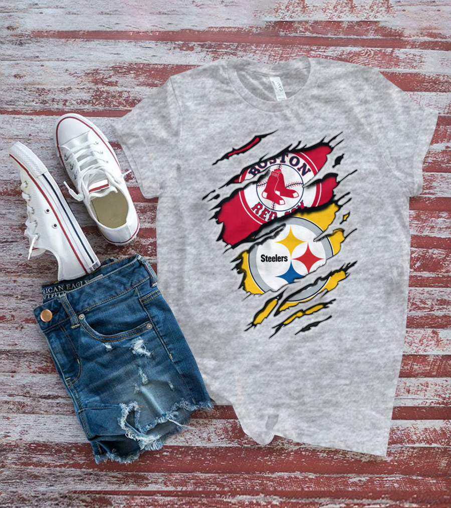 Boston Red Sox Pittsburgh Steelers Logo Mashup T-Shirt