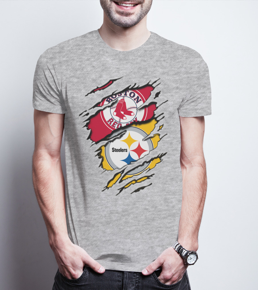 Boston Red Sox Pittsburgh Steelers Logo Mashup T-Shirt