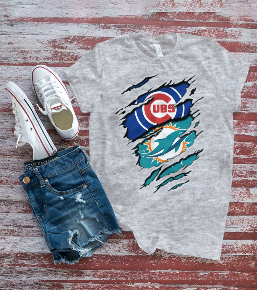 Cubs Dolphins Logo Mashup Nfl Mlb Sports Fans T-Shirt