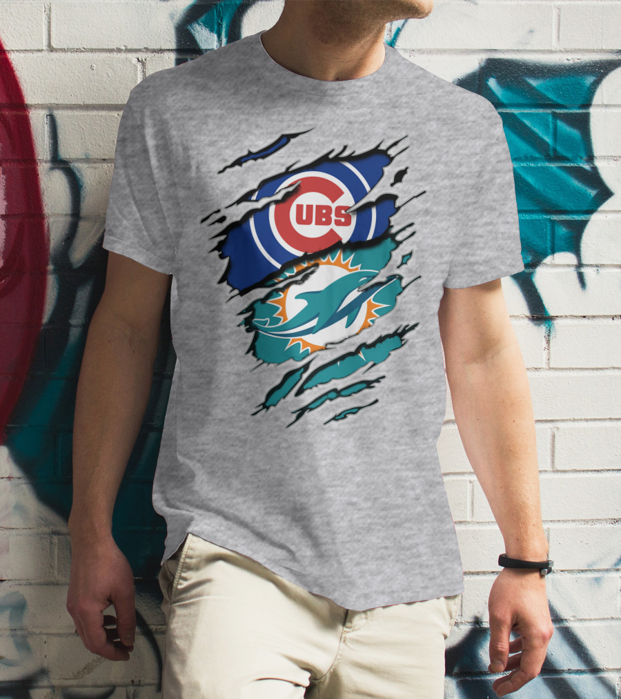 Cubs Dolphins Logo Mashup Nfl Mlb Sports Fans T-Shirt