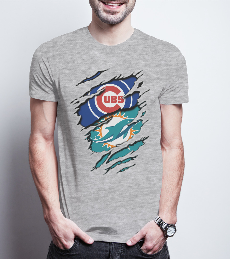 Cubs Dolphins Logo Mashup Nfl Mlb Sports Fans T-Shirt