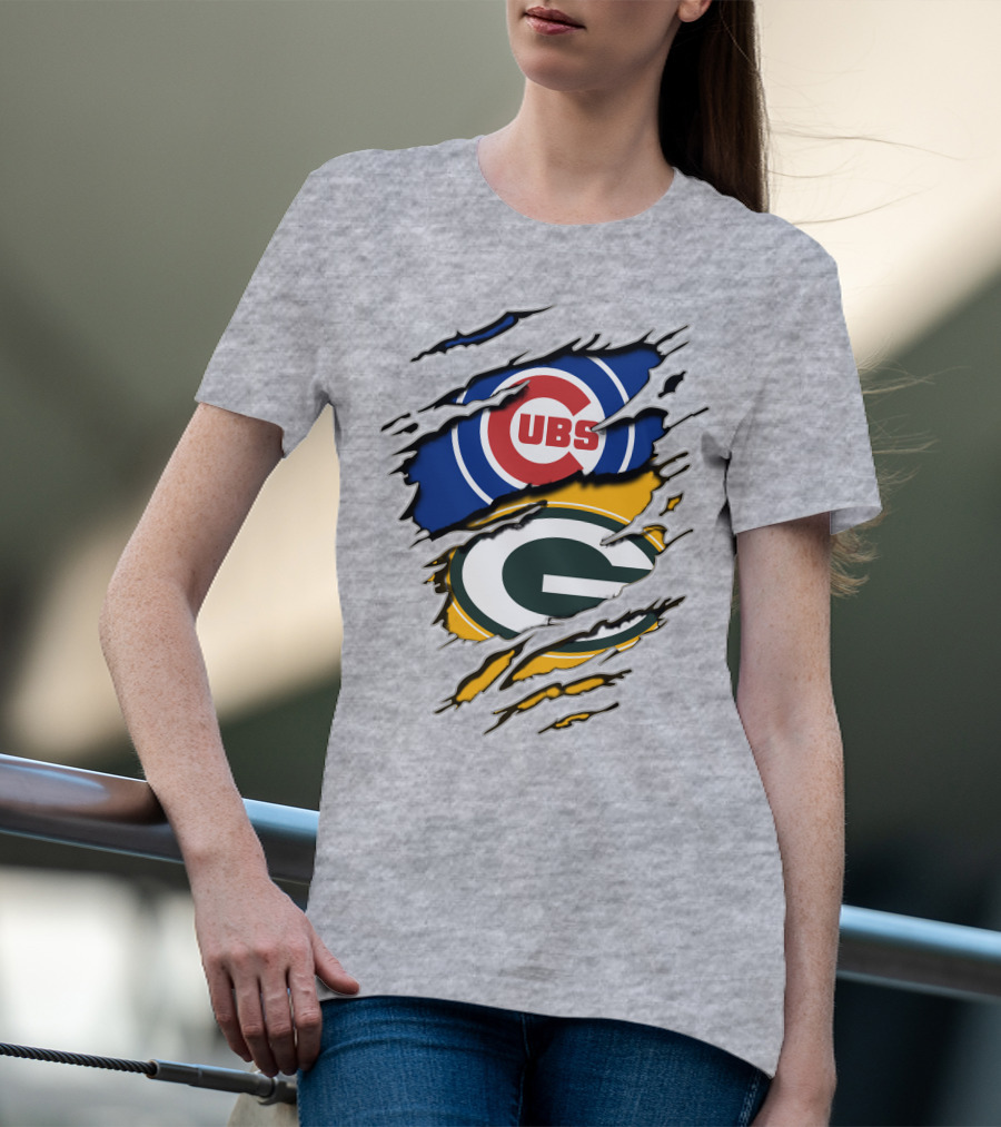 Packers Cubs Torn Logos Fusion T-Shirt