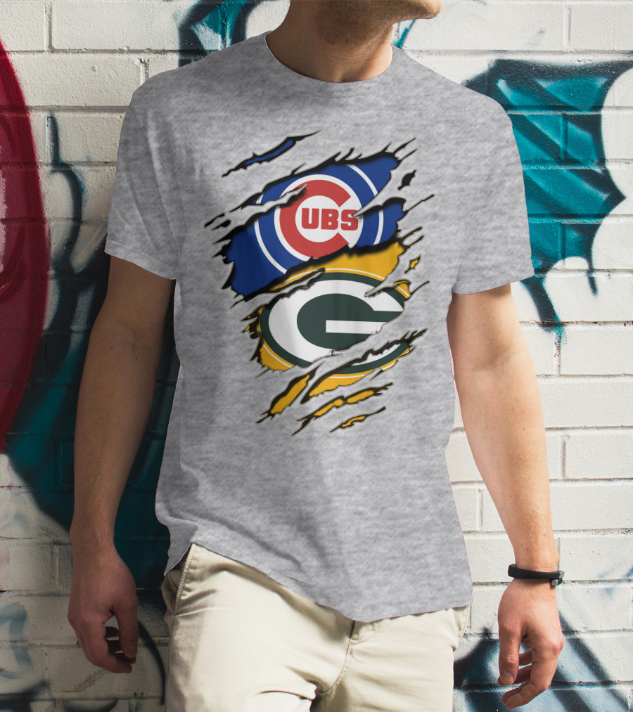 Packers Cubs Torn Logos Fusion T-Shirt