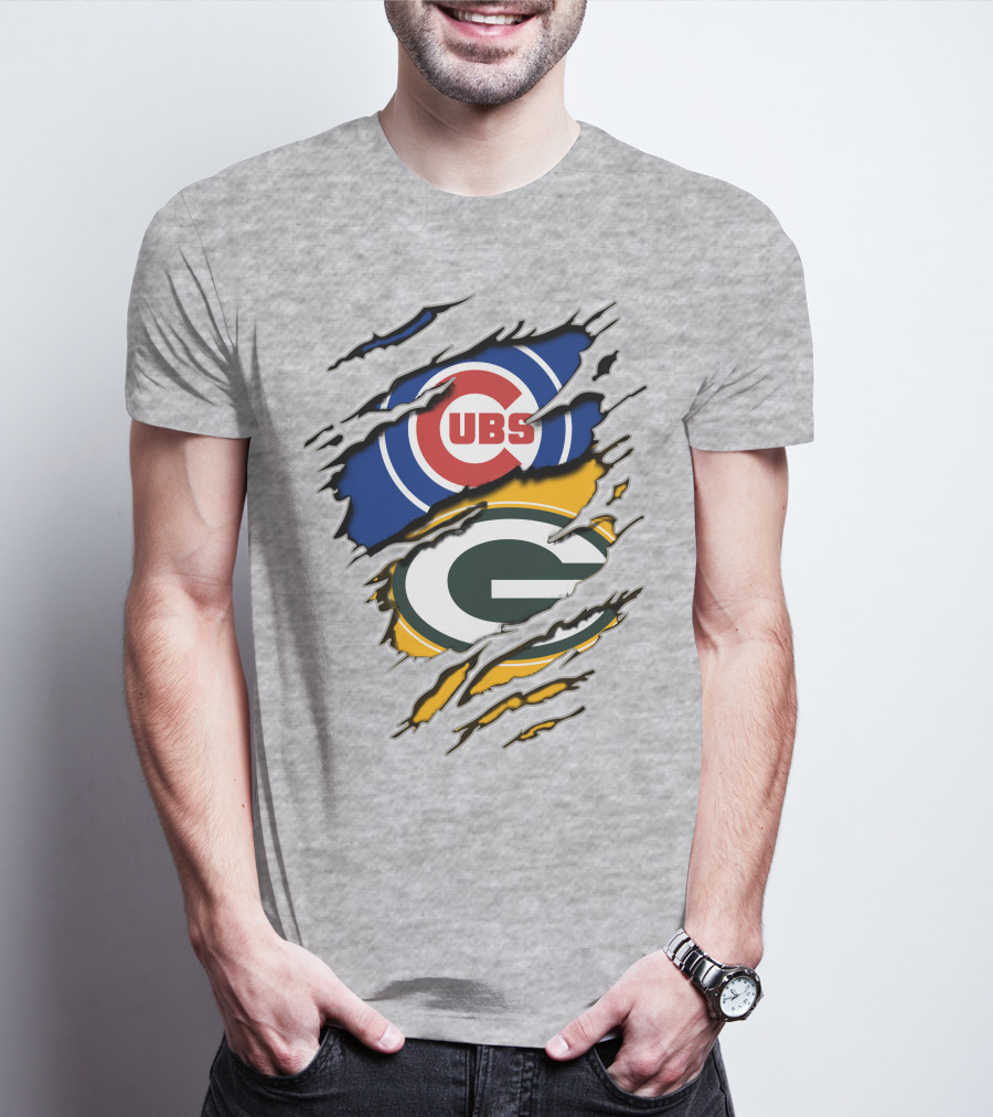Packers Cubs Torn Logos Fusion T-Shirt