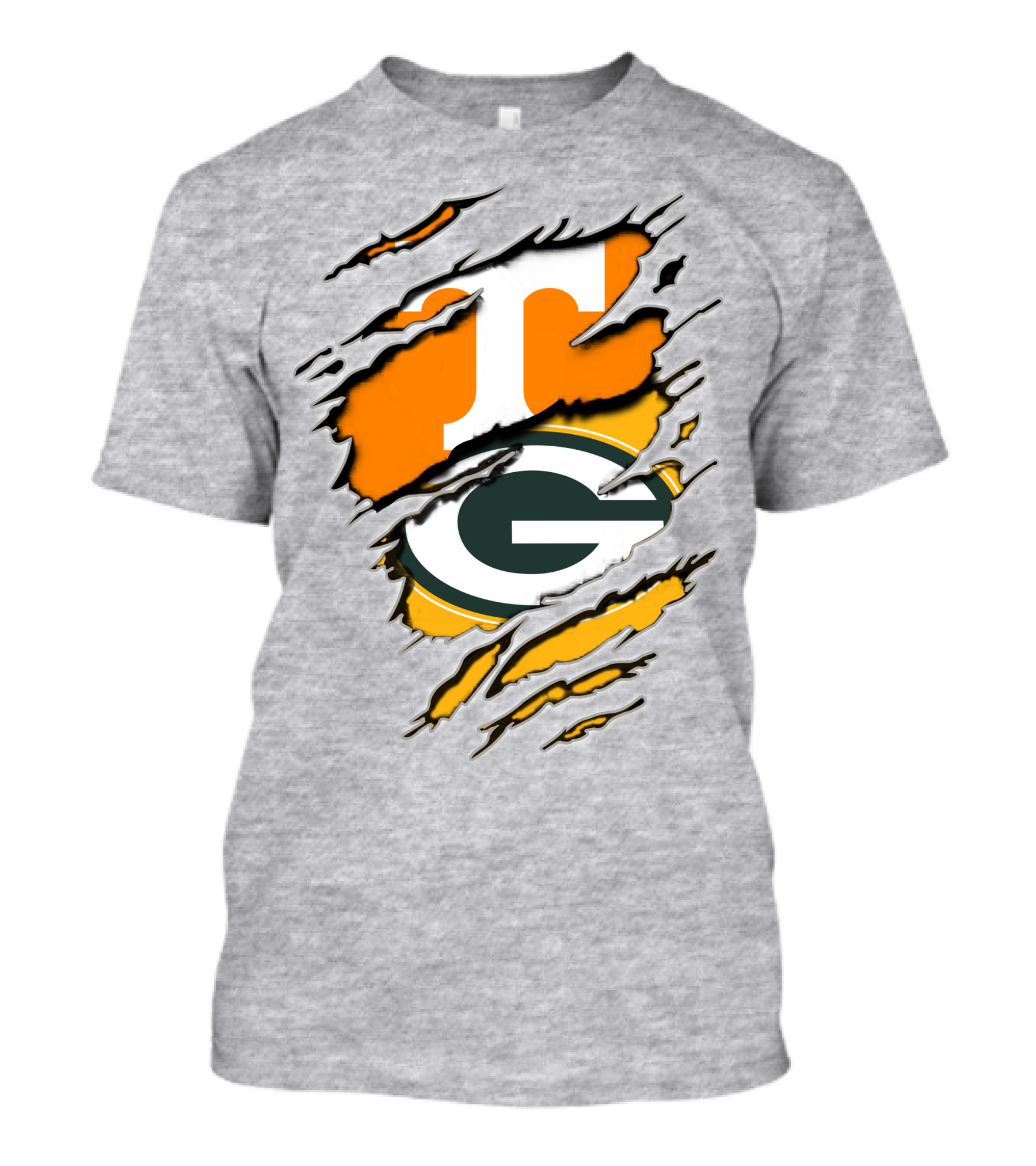 Tennessee Vols And Green Bay Packers Torn Logo Fusion T-Shirt