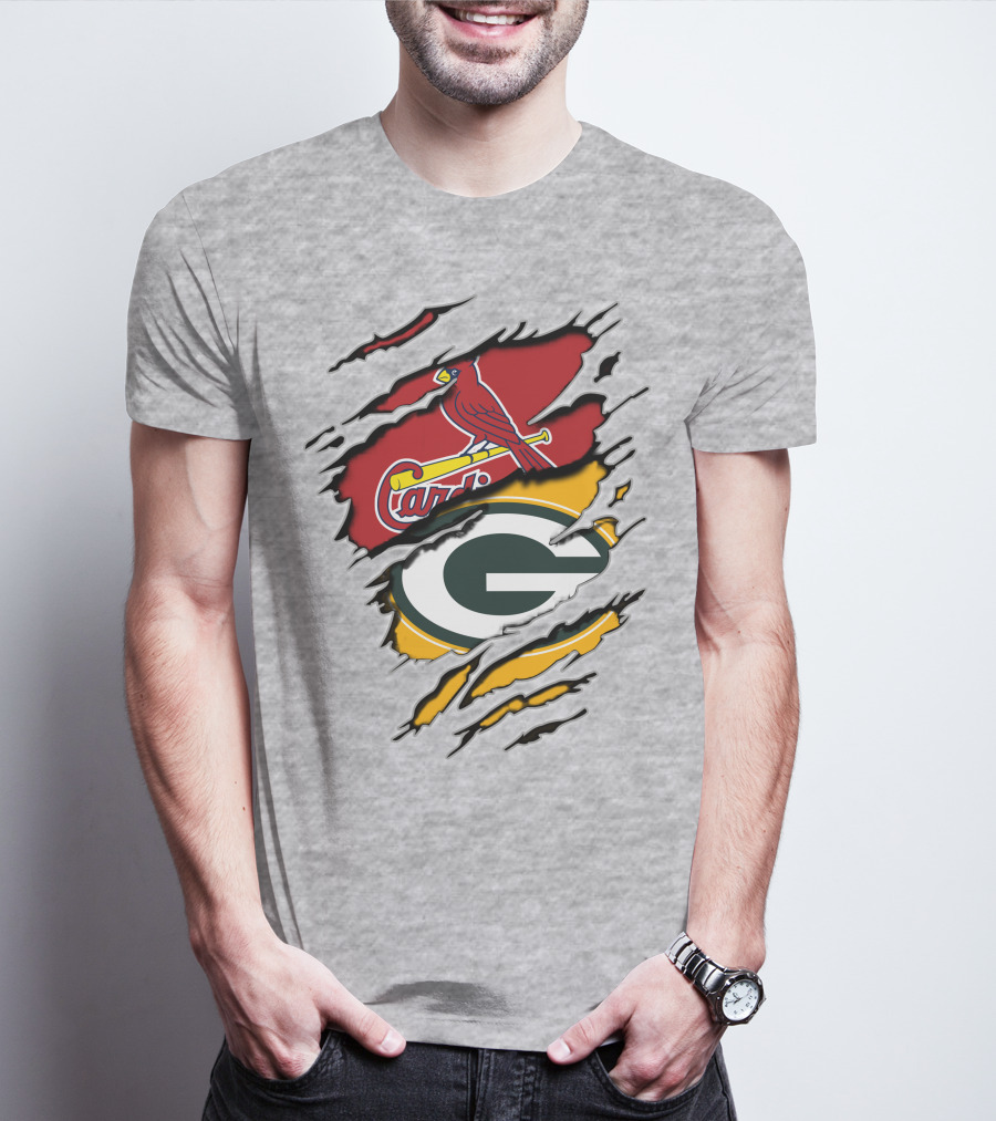 Green Bay Packers And St. Louis Cardinals Logo Fusion T-Shirt