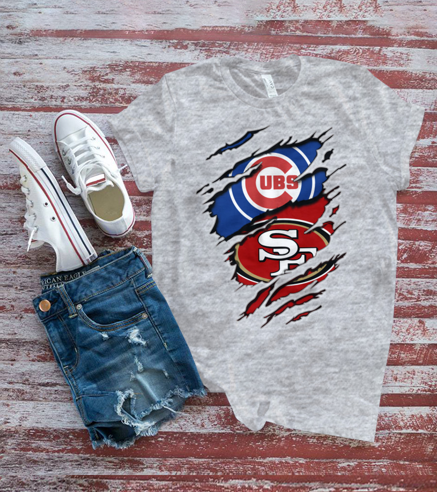 Cubs 49ers Logo Mashup Ripped T-Shirt
