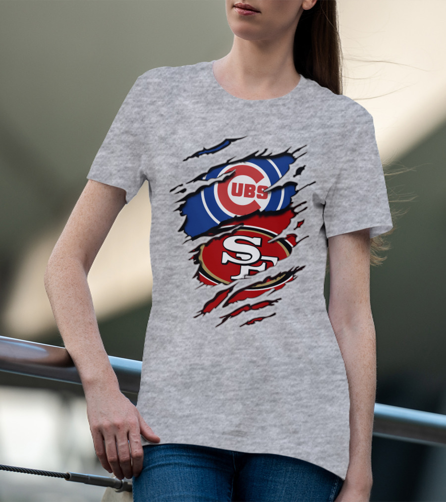 Cubs 49ers Logo Mashup Ripped T-Shirt