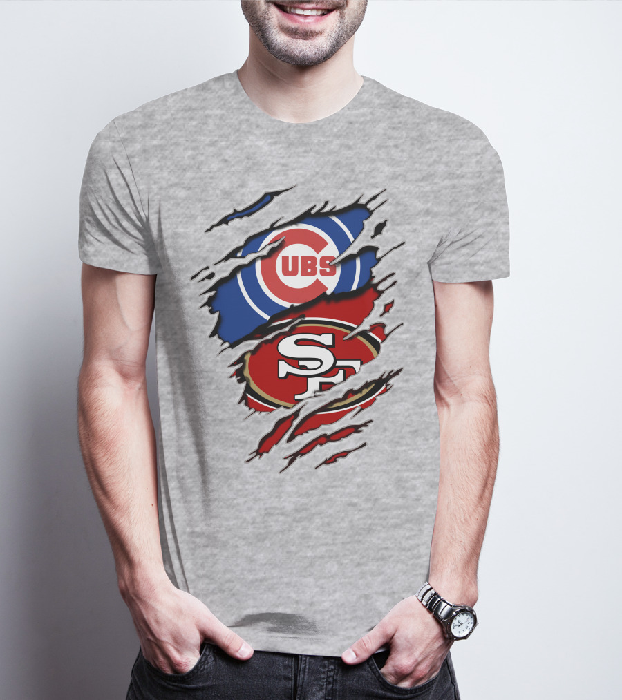 Cubs 49ers Logo Mashup Ripped T-Shirt