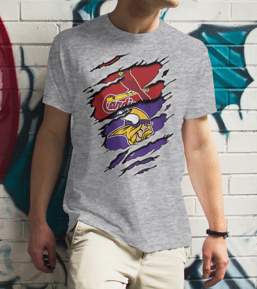 Minnesota Vikings And Arizona Cardinals Logo Crossover T-Shirt