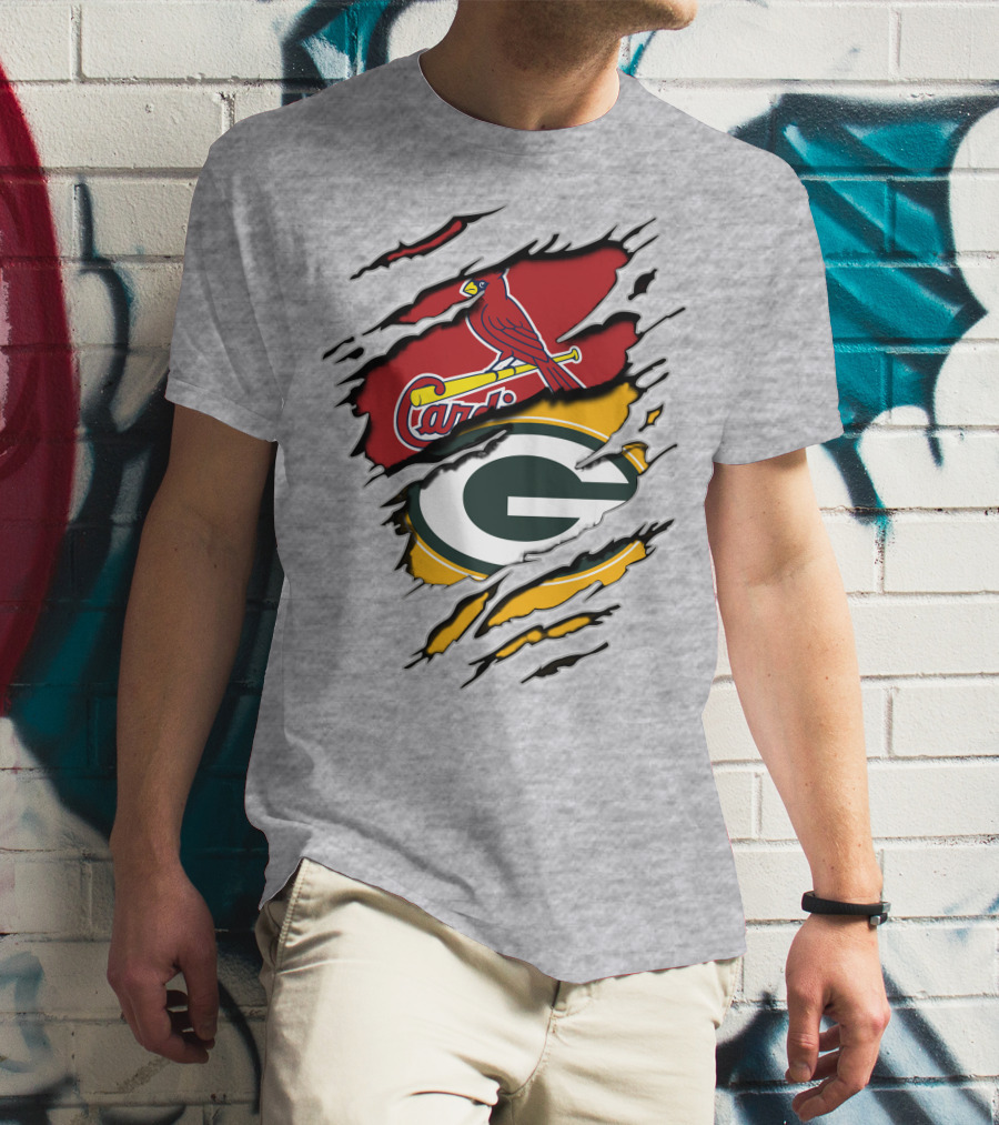 Packers Cardinals Torn Logo Mashup T-Shirt