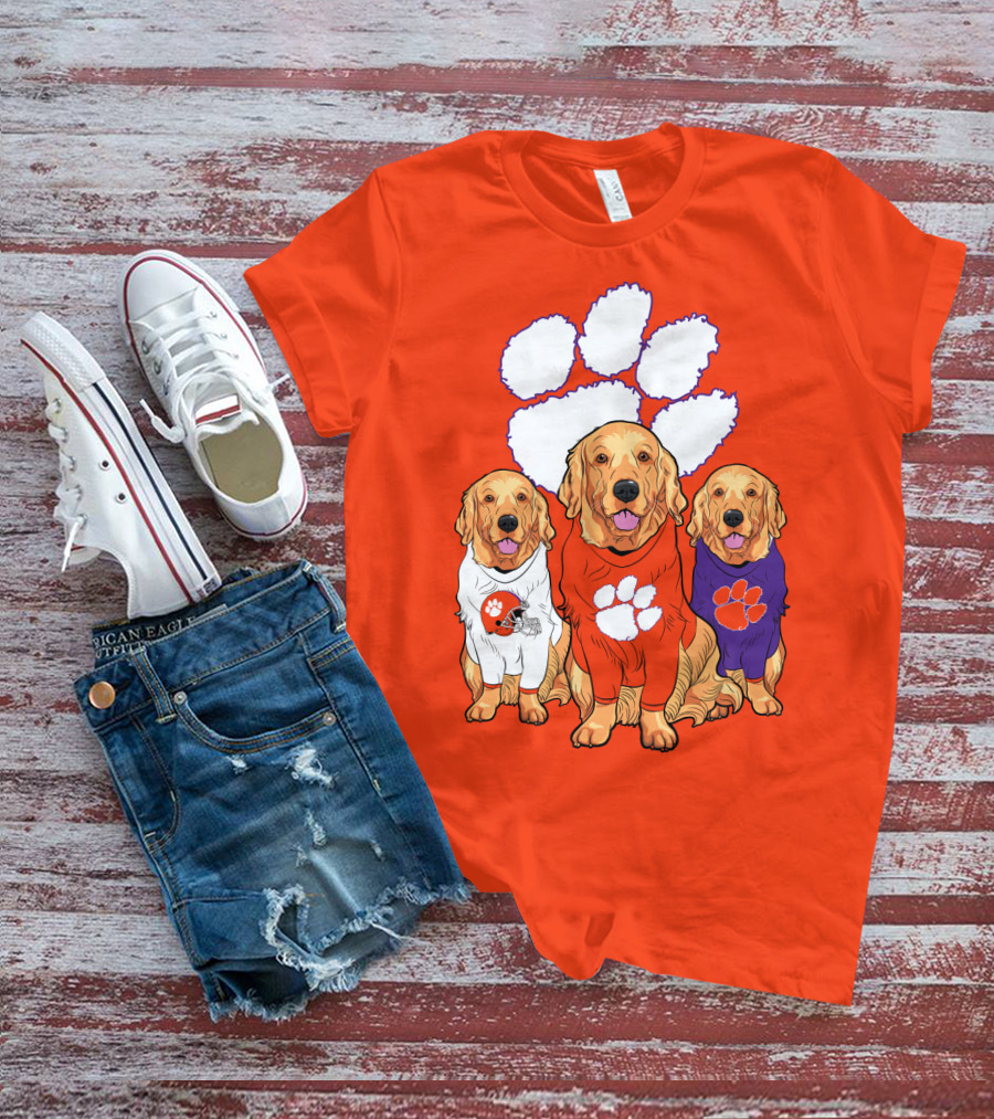 Clemson Tigers Golden Retrievers Trio T-Shirt