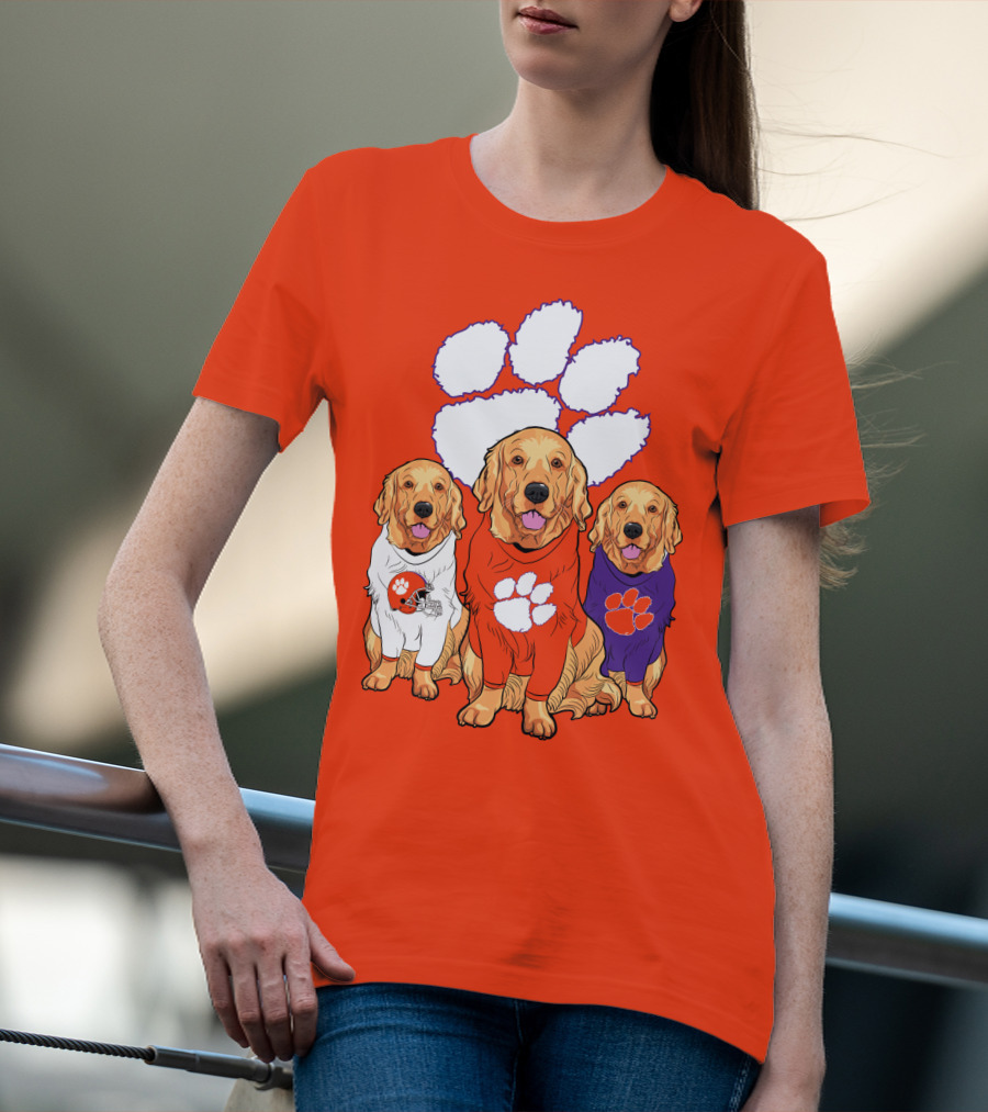 Clemson Tigers Golden Retrievers Trio T-Shirt