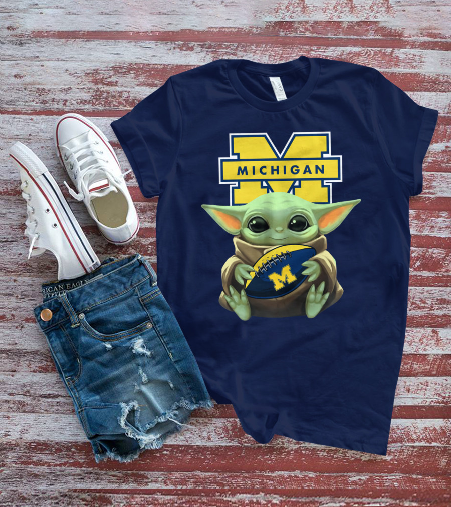Michigan Wolverines Baby Yoda Football T-Shirt