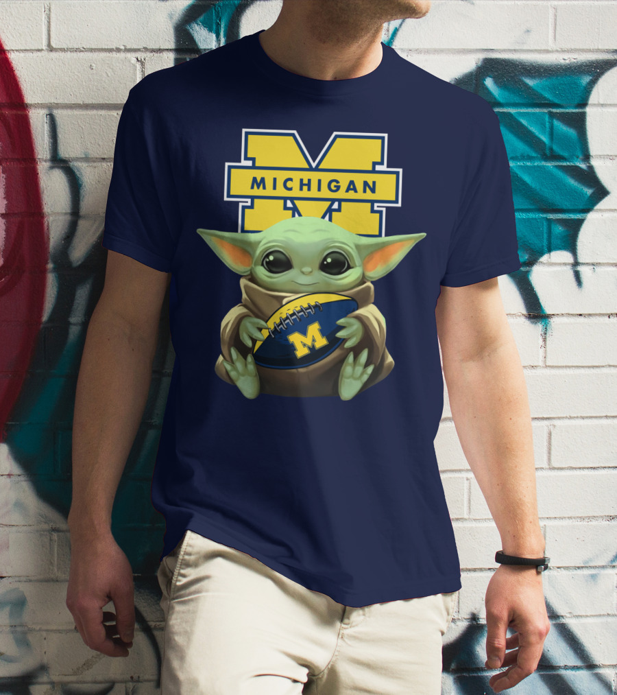 Michigan Wolverines Baby Yoda Football T-Shirt