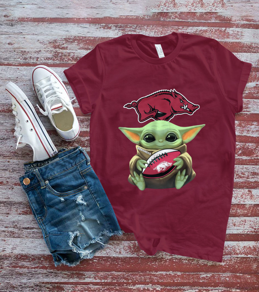 Arkansas Razorbacks Baby Yoda Football Fan T-Shirt