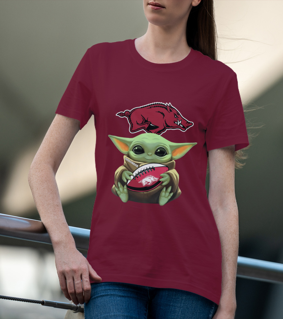 Arkansas Razorbacks Baby Yoda Football Fan T-Shirt