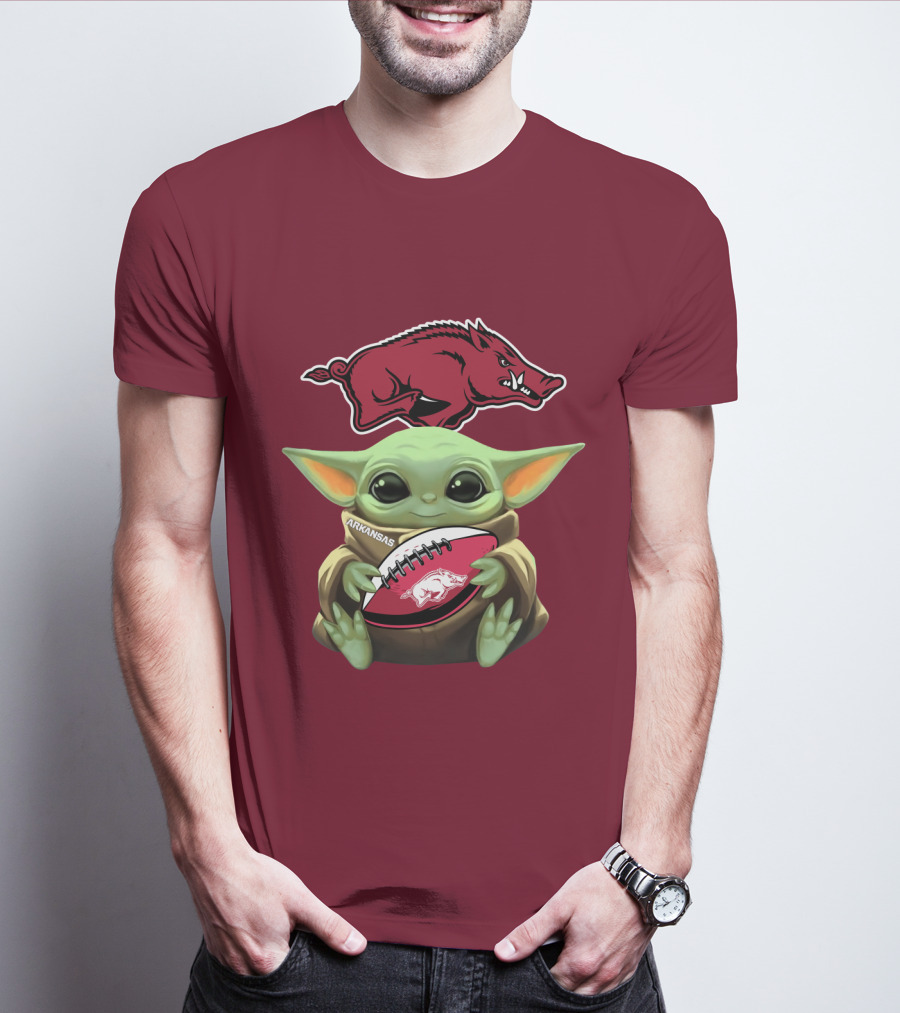 Arkansas Razorbacks Baby Yoda Football Fan T-Shirt
