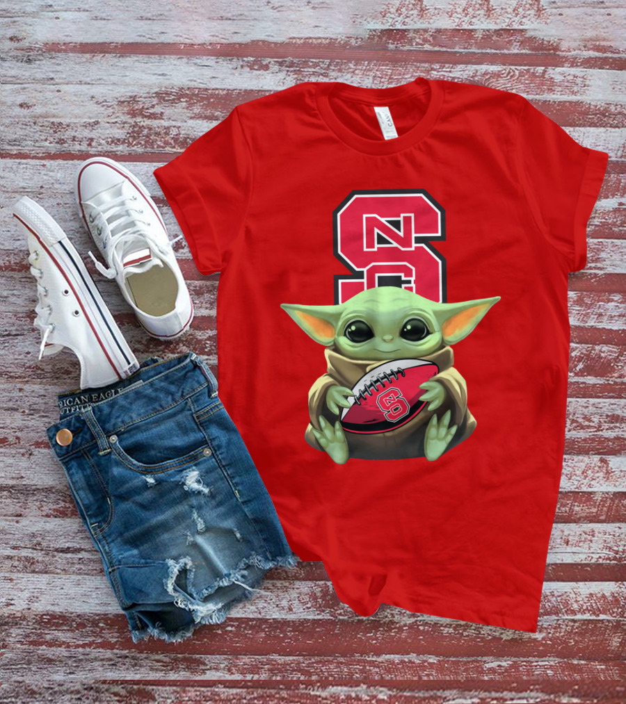 NC State Wolfpack Baby Yoda Football T-Shirt