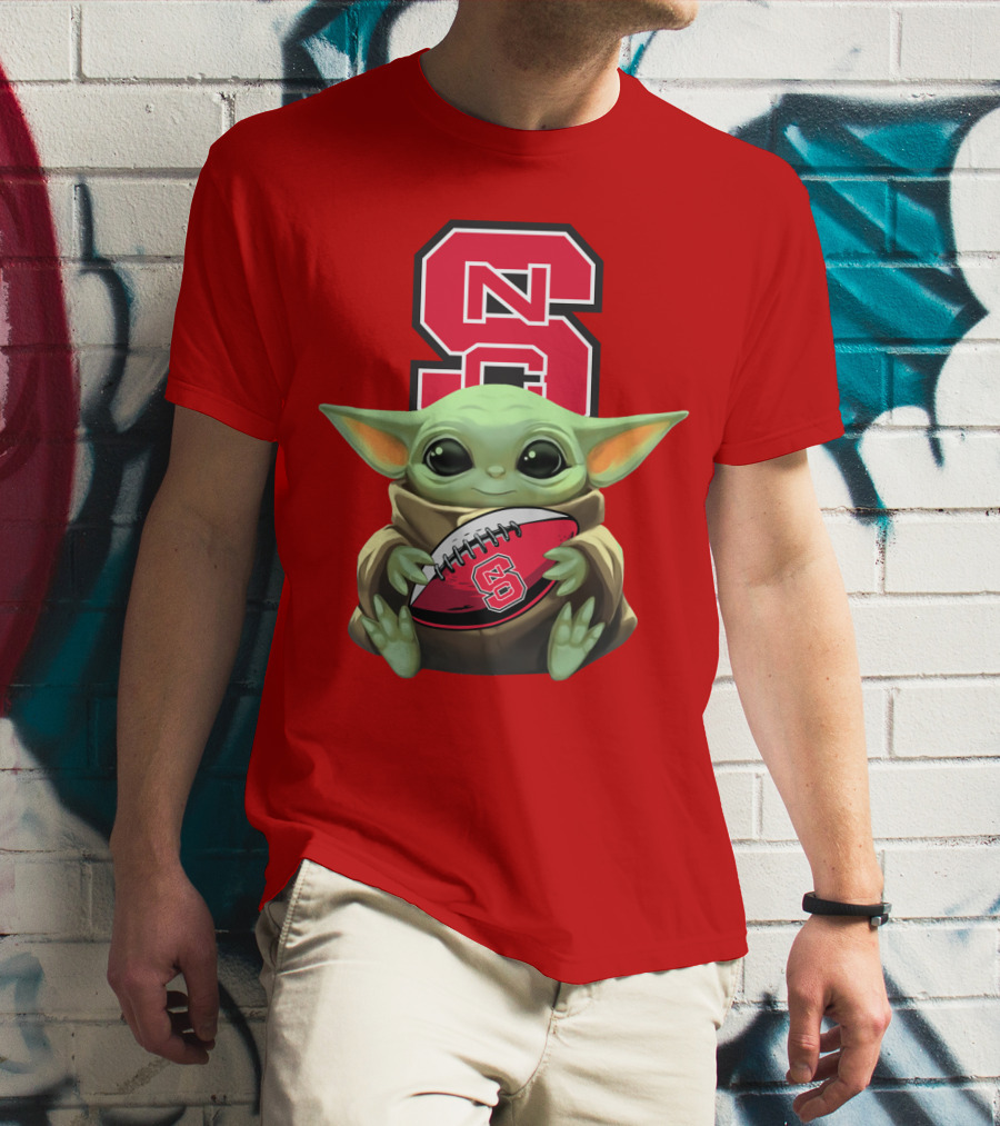 NC State Wolfpack Baby Yoda Football T-Shirt
