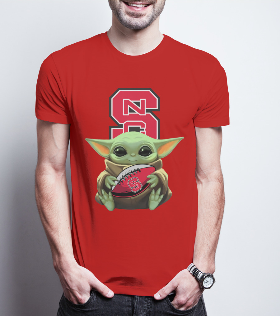 NC State Wolfpack Baby Yoda Football T-Shirt