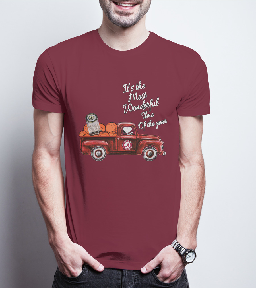 It's The Most Wonderful Time Of The Year Alabama Crimson Tide Basketball Snoopy RTJ Memorial Stadium Red Truck T-Shirt