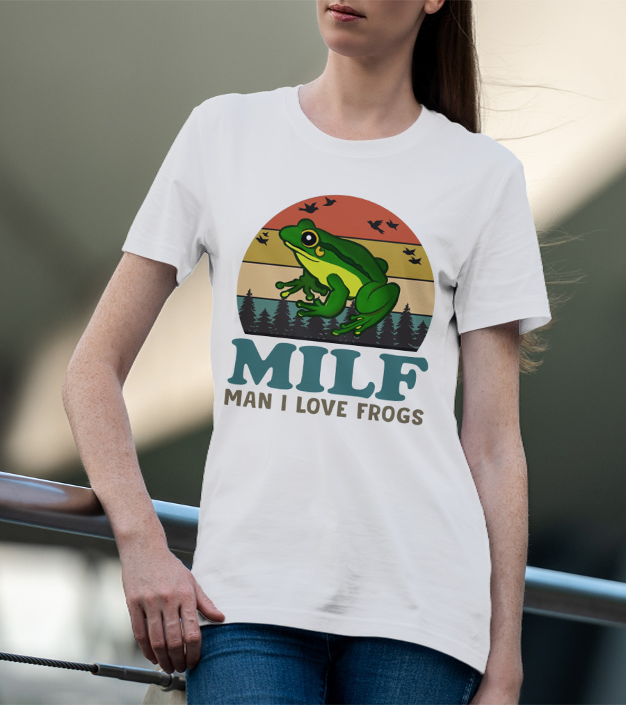 MILF Man I Love Frogs Vintage Sunset Forest Scene T-Shirt