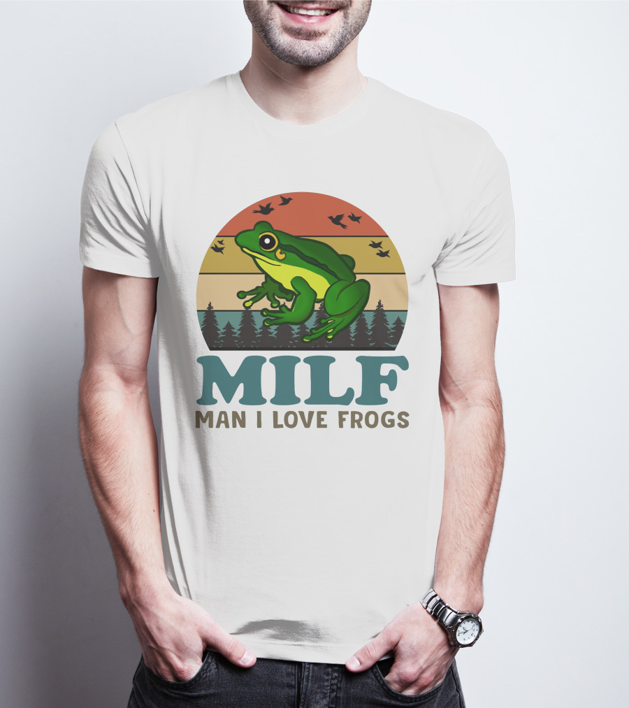 MILF Man I Love Frogs Vintage Sunset Forest Scene T-Shirt