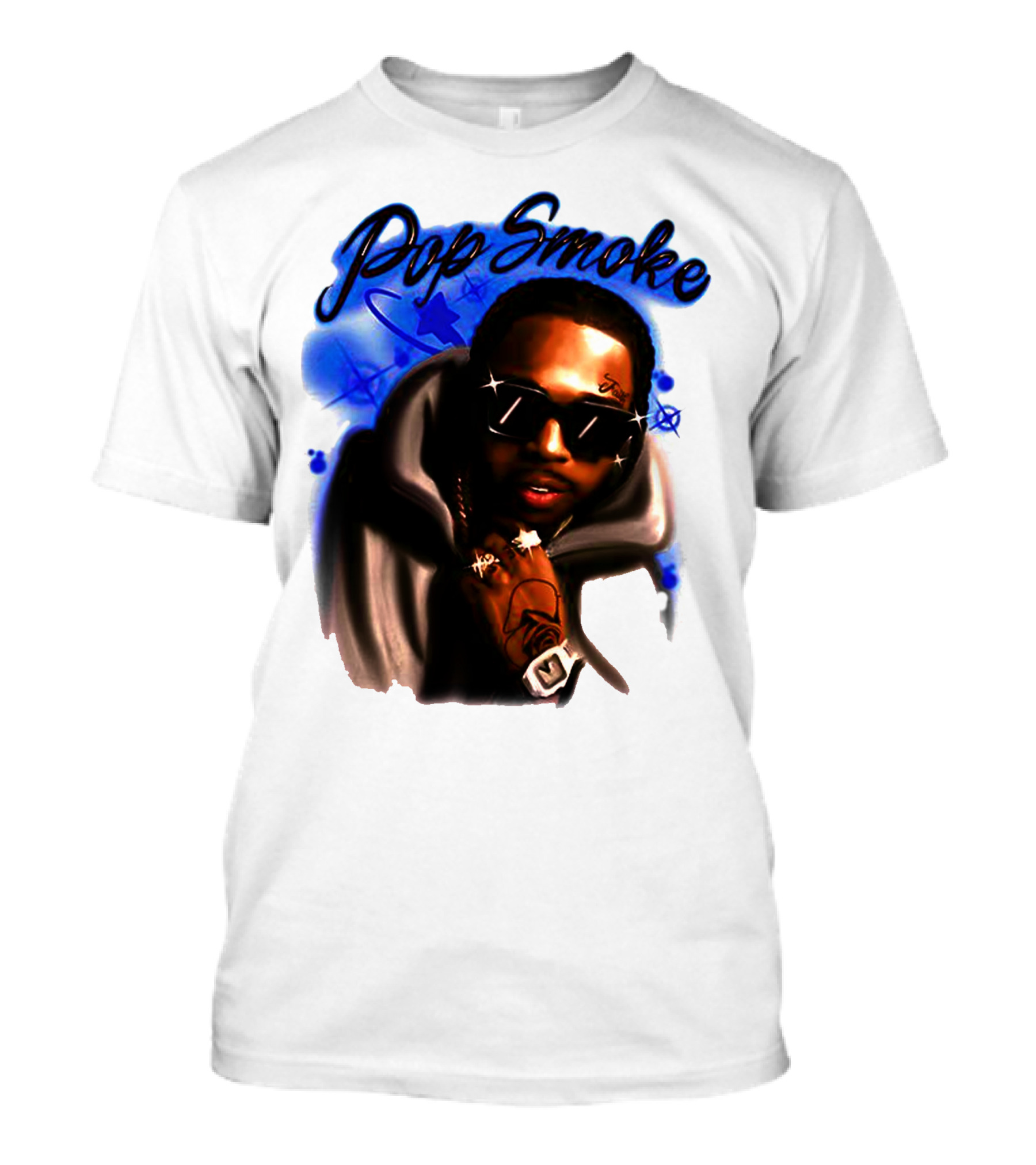 Pop Smoke Airbrush Blue Graffiti T-Shirt