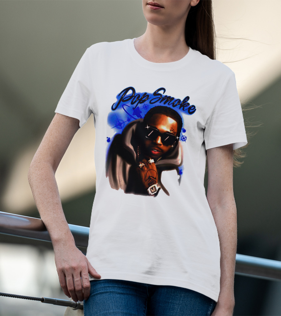 Pop Smoke Airbrush Blue Graffiti T-Shirt